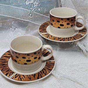 Majesticware by Sakura Stoneware Tribe 1997 Two Cups & Saucers